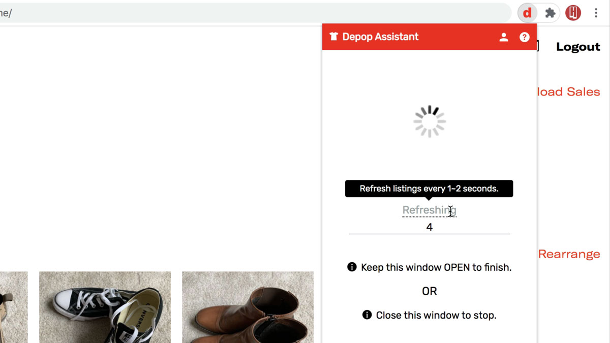 A Depop Bot is refreshing listings with some delay